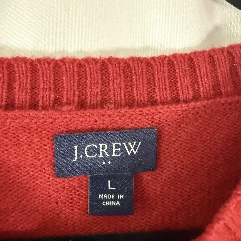 J. Crew Lambswool Blend Sweater Men's Large Red Knit Crew Neck Long Sleeve